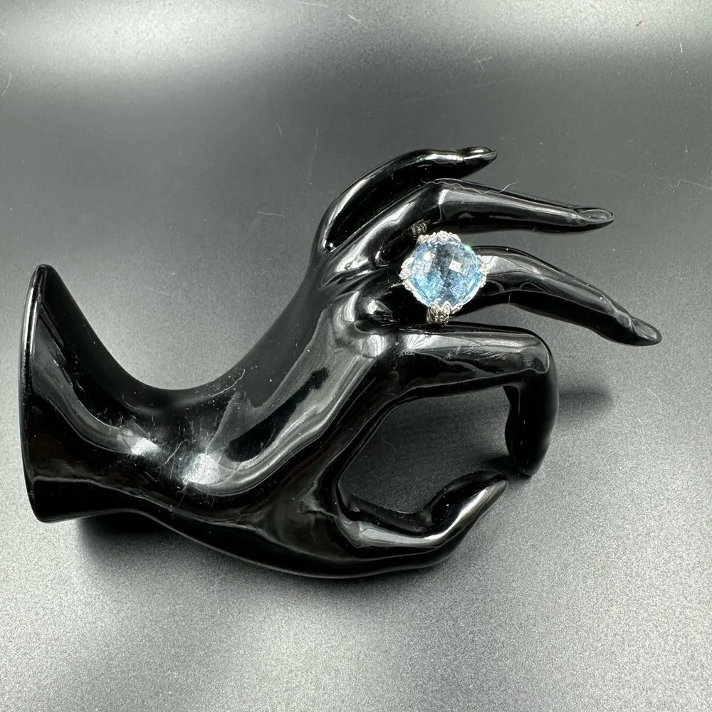 Judith Ripka Sterling Silver and 15 ct Blue Spinel Ring Sz 9